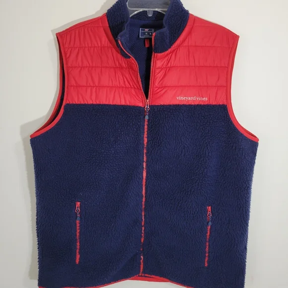 Vineyard Vines Performance Men's Puffer Polyester Vest Size XL Red Blue - Picture 2 of 13